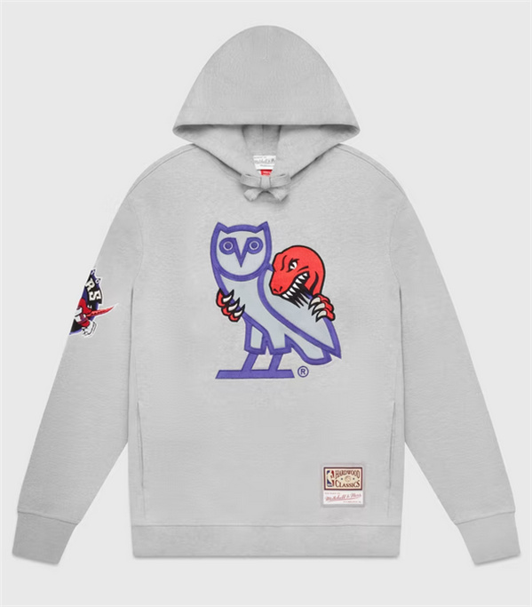 Men's Toronto Raptors OVO Jurassic Park OG Owl Grey Hoodie